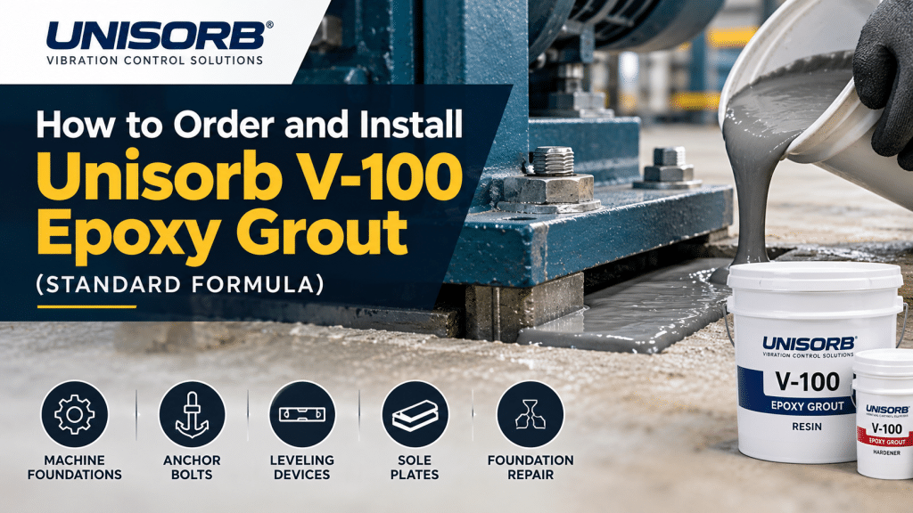 Unisorb V-100 epoxy grout installation under machine base