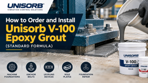 Unisorb V-100 epoxy grout installation under machine base